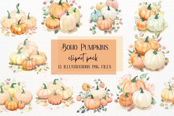 Boho Rustic Watercolor Pumpkins: Your New Fall Design Essential