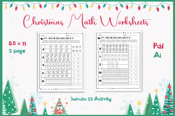 Christmas Math Worksheet Sums to 12: A Festive First Grade Activity