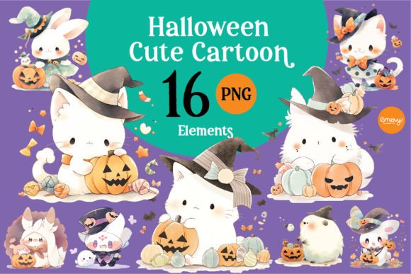 Cute Kawaii Halloween Cartoon PNG: Spooky-Sweet Design Assets