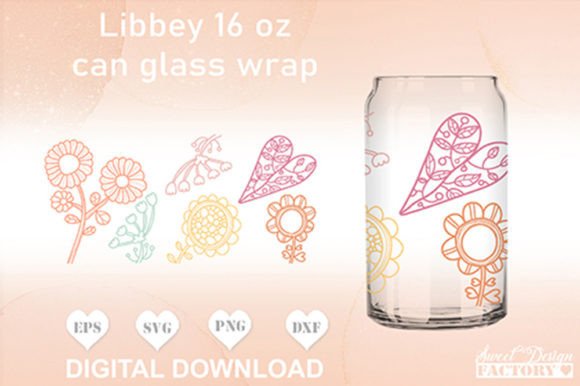 Folk Flowers Can Glass Svg: Retro Floral Charm