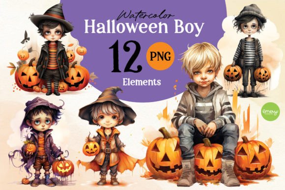 Halloween Boy Clipart: 12 PNG Elements for Your Projects