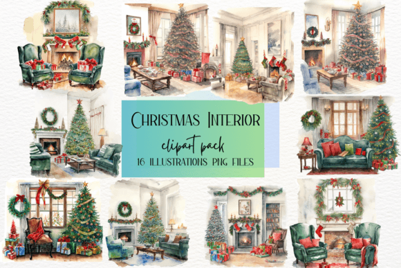 Watercolor Christmas Cozy Interior: Your Holiday Design Toolkit