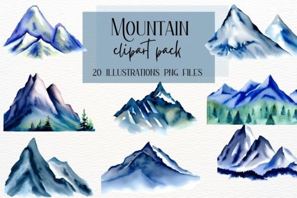 Watercolor Mountains: A Serene Snowy Landscape Collection